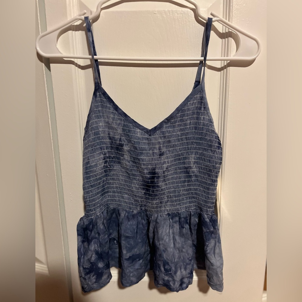 Blue Smocked Peplum Camisole Top